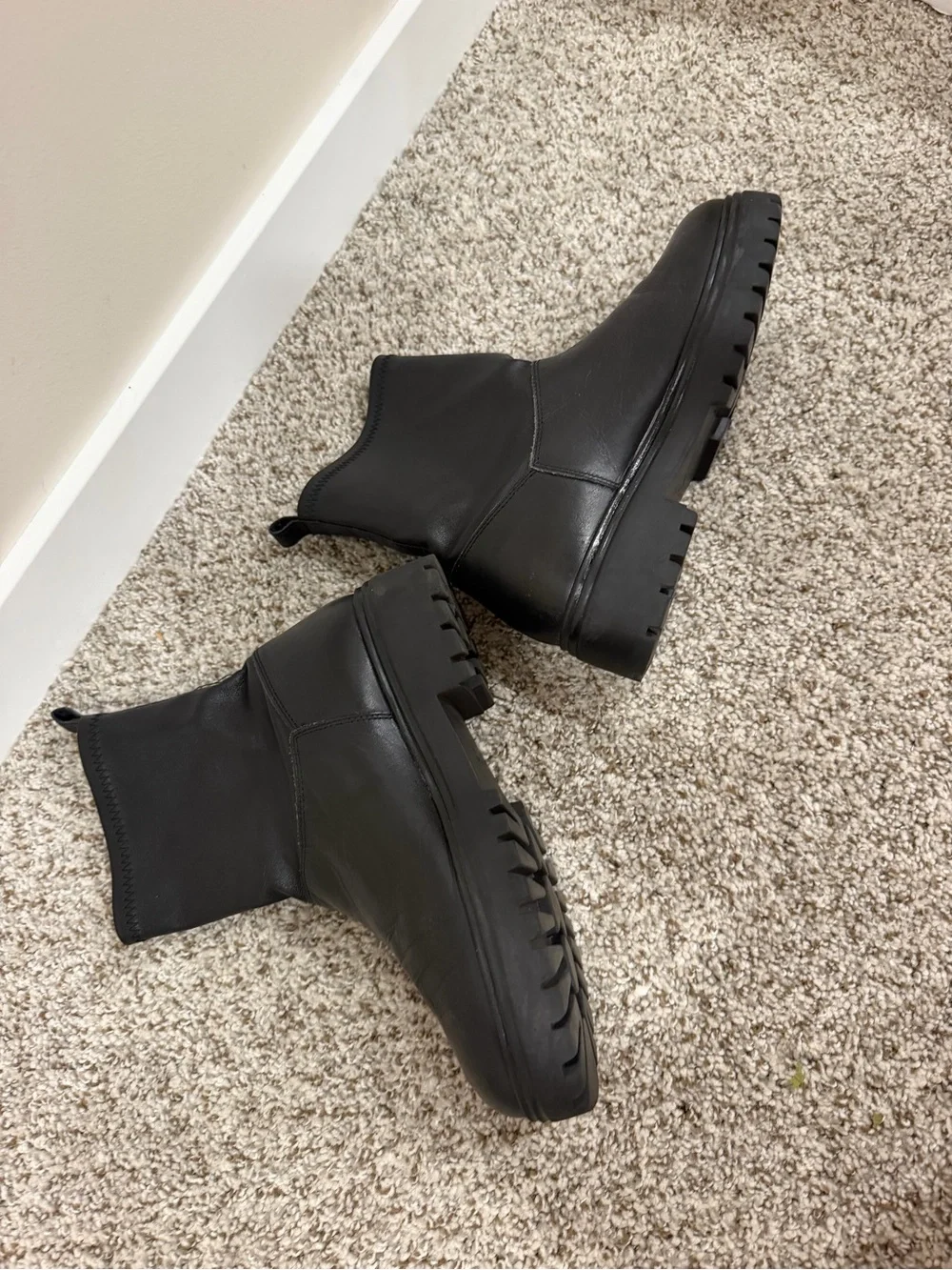 Women's Black Platform Leather Ankle Boots